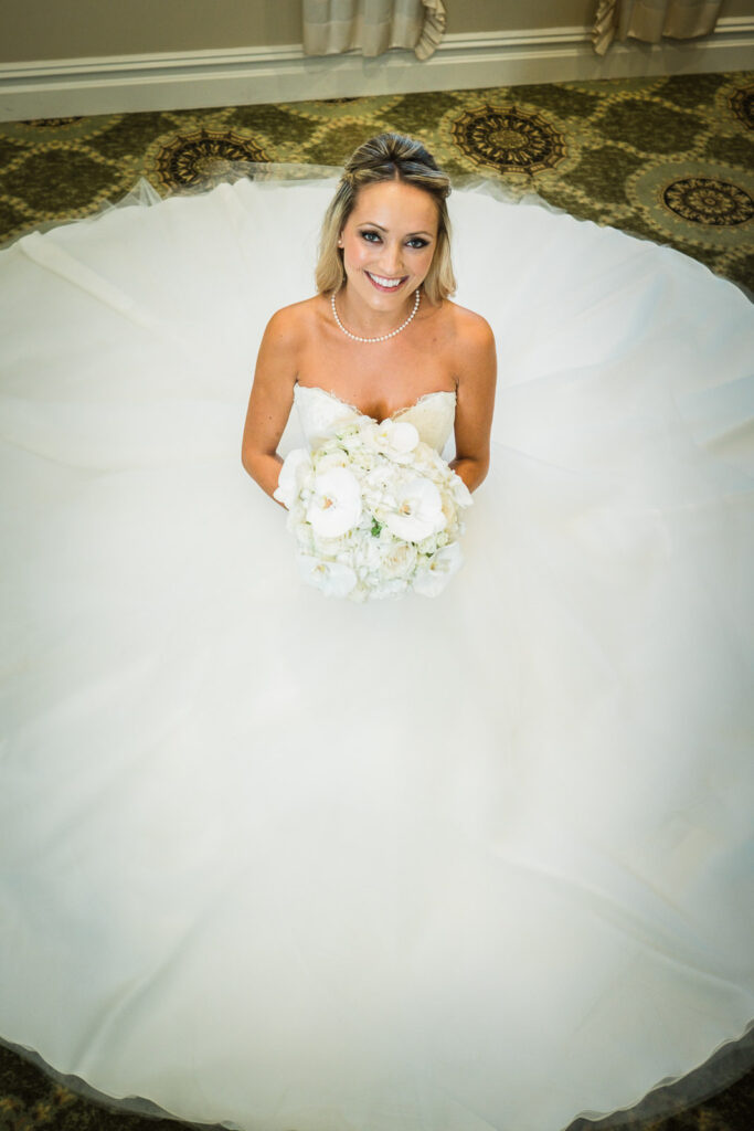 Overhead bride in ball gown Rockleigh Country Club New Jersey wedding