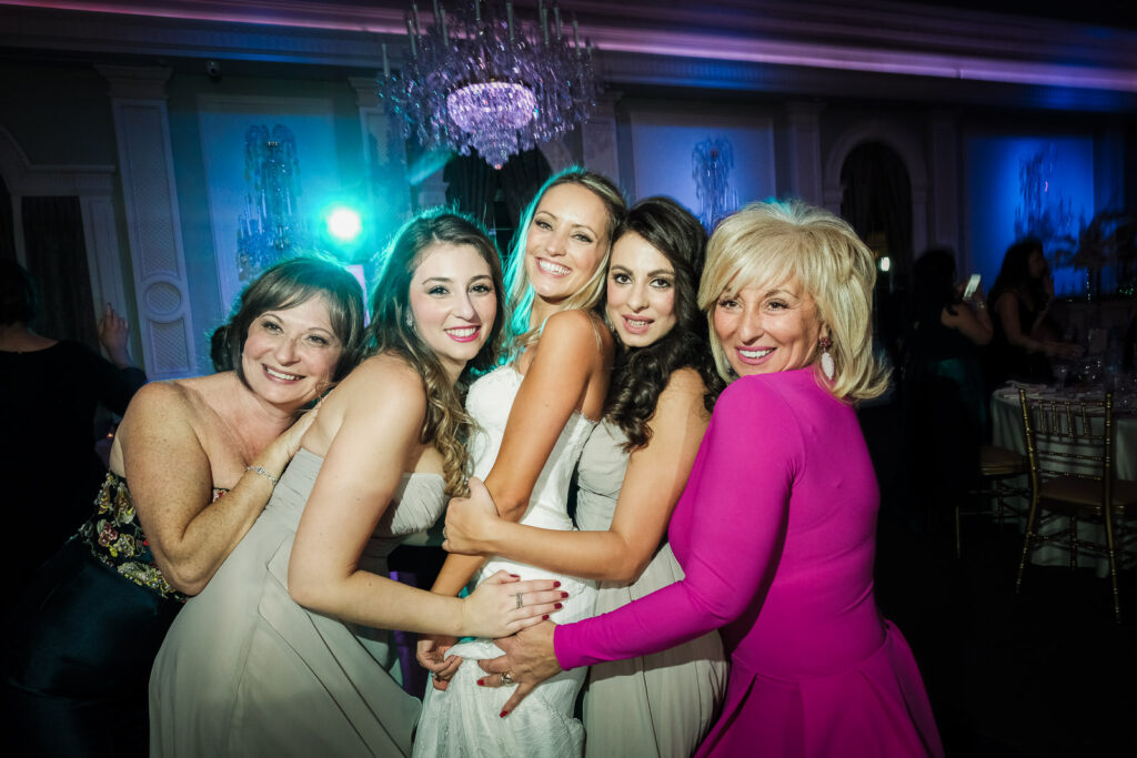 Bride with bridesmaids celebration Rockleigh Country Club reception