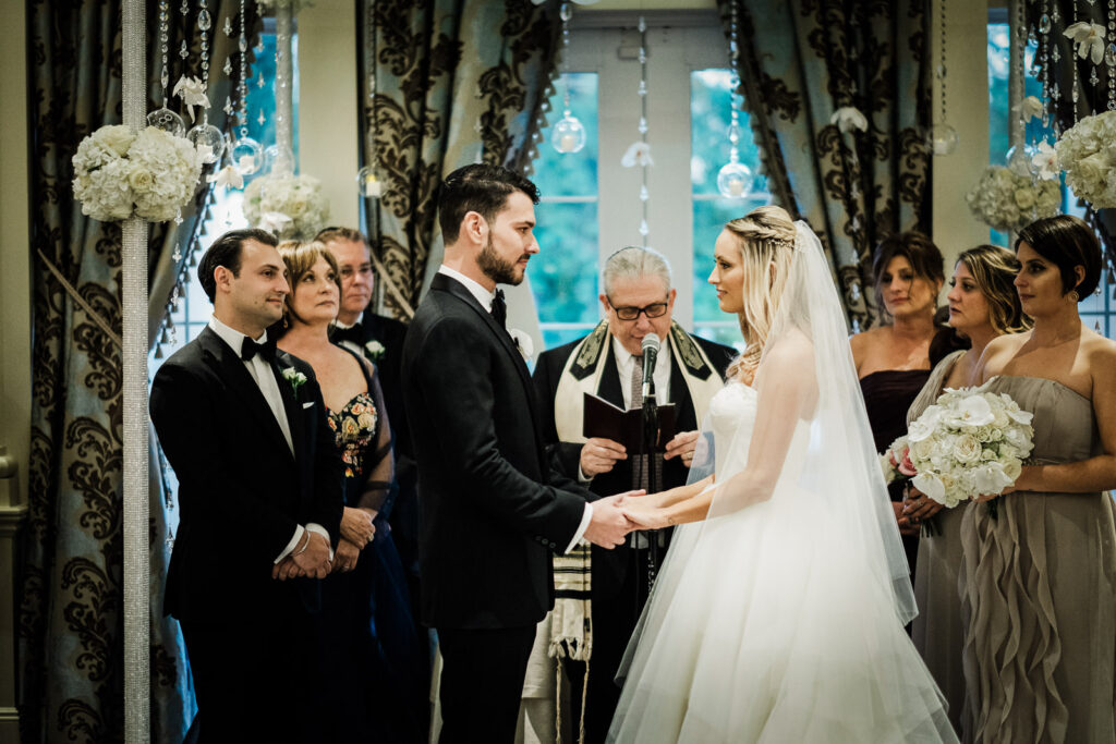 Wedding ceremony vows Rockleigh Country Club indoor ceremony