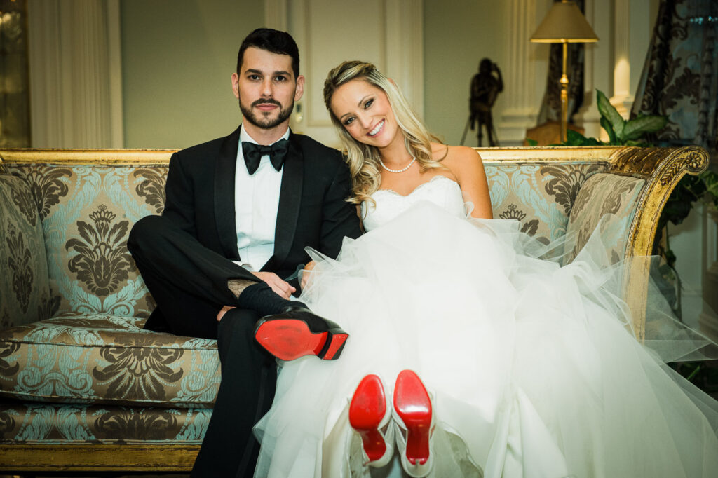 Bride groom portrait red sole shoes Rockleigh Country Club