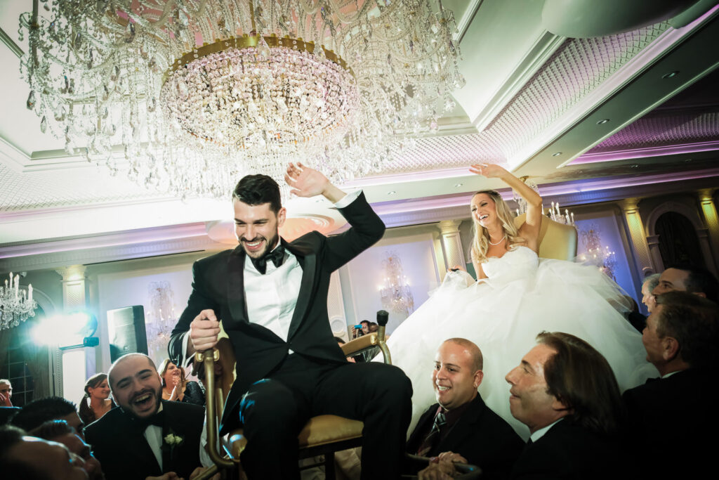 Hora chair lift celebration Rockleigh Country Club Jewish wedding