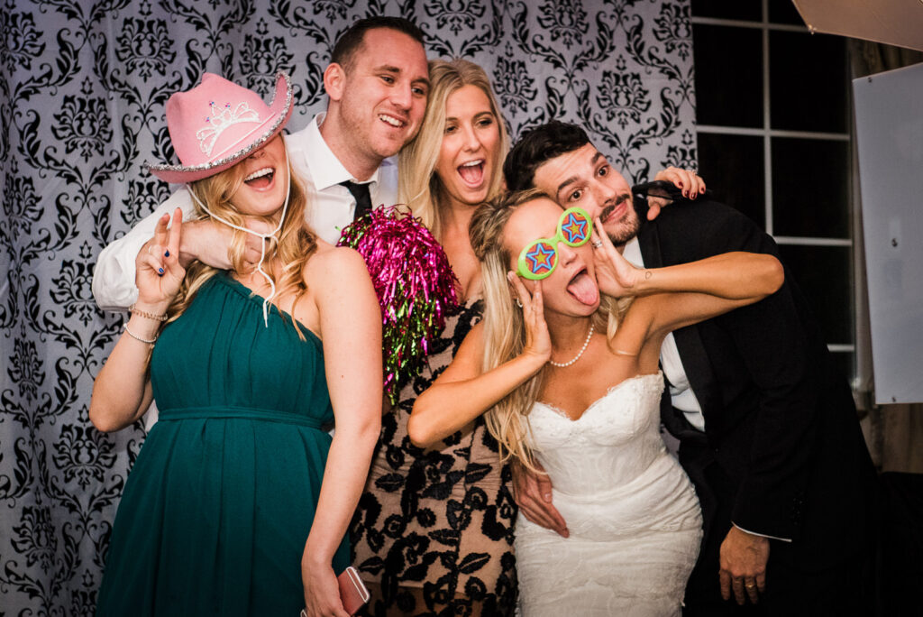 Photo booth wedding guests Rockleigh Country Club reception