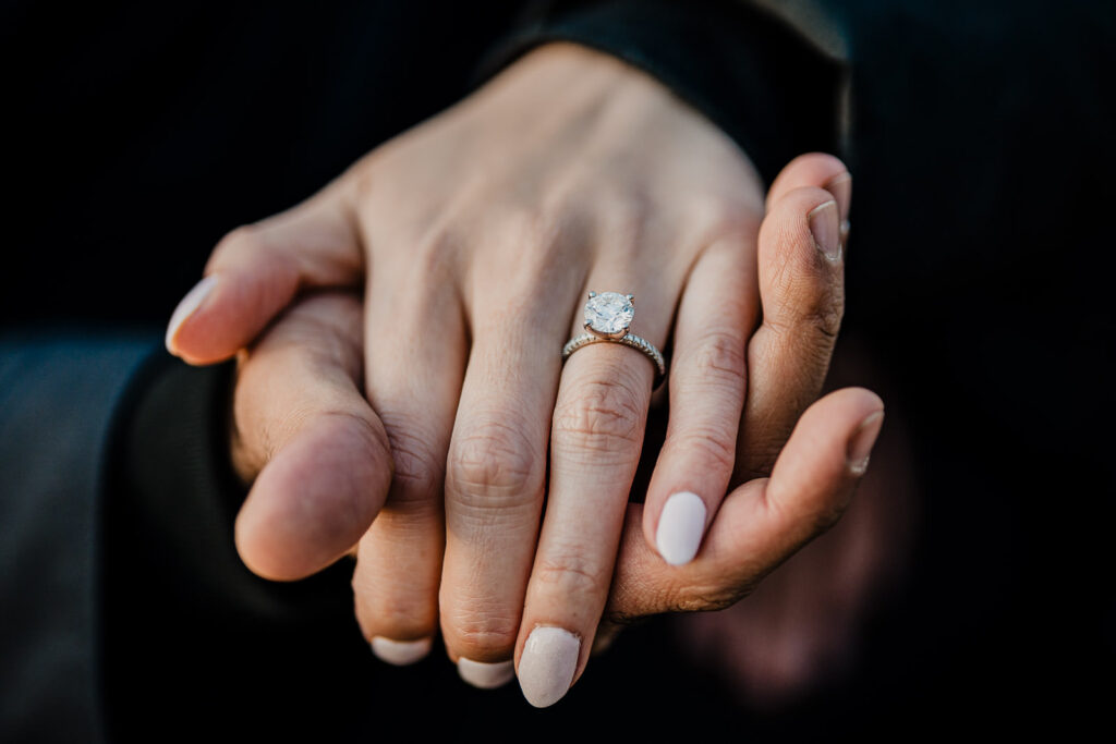Engagement ring detail shot Verona Park NJ winter session by Alex Kaplan