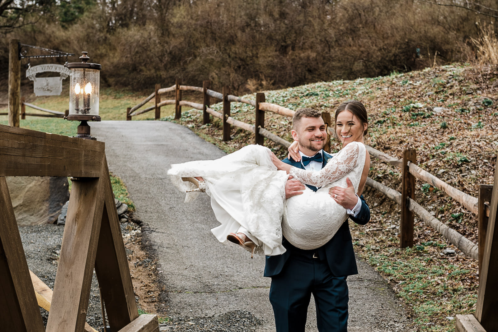 Bride and groom walking