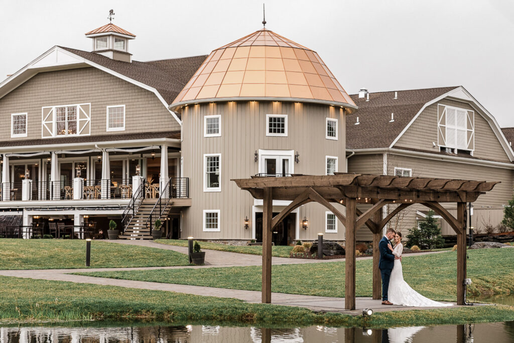 Hamilton Farm Golf Club exterior with copper dome and pond in Gladstone NJ