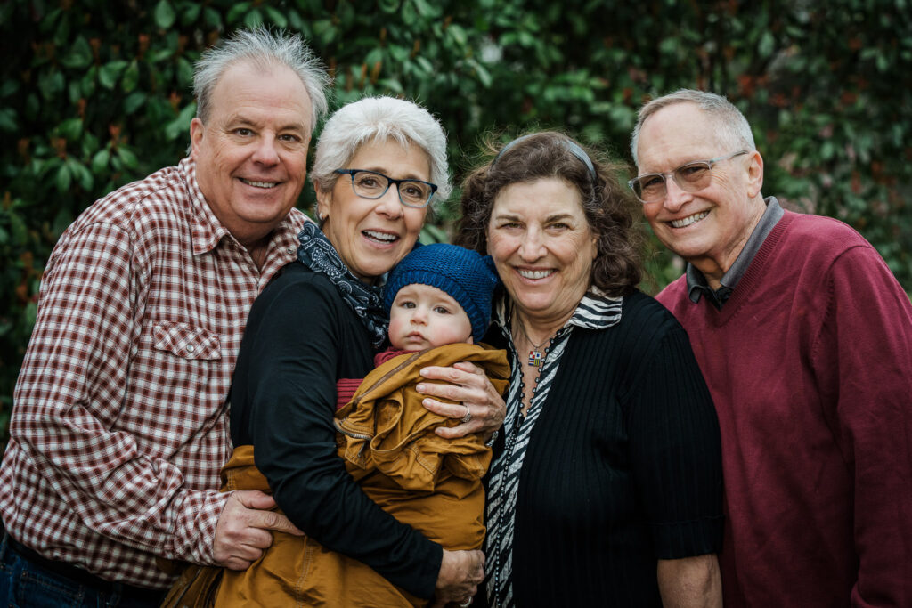 Four grandparents with baby at Knight Park in Collingswood NJ