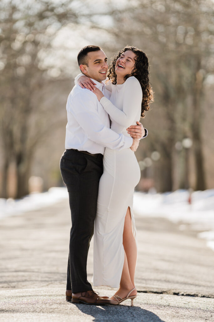 Quiet couple portrait on Skylands garden paths in winter light, Ringwood NJ