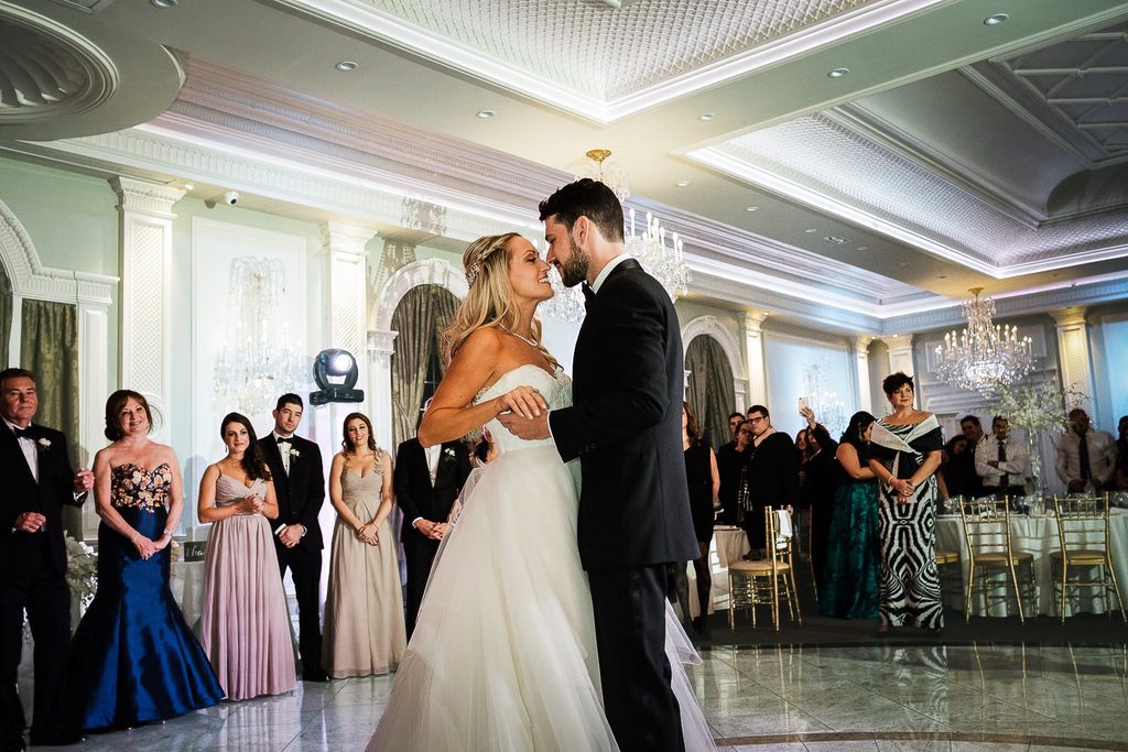 Bride and groom sharing their first dance at The Rockleigh wedding reception
