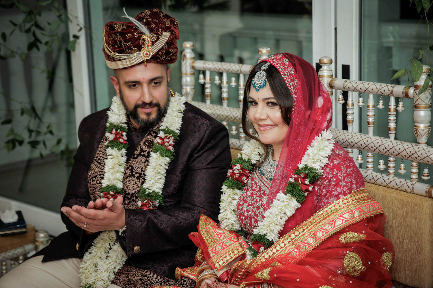 Hindu wedding Jaimala ceremony – couple exchanging garlands at Crystal Plaza NJ