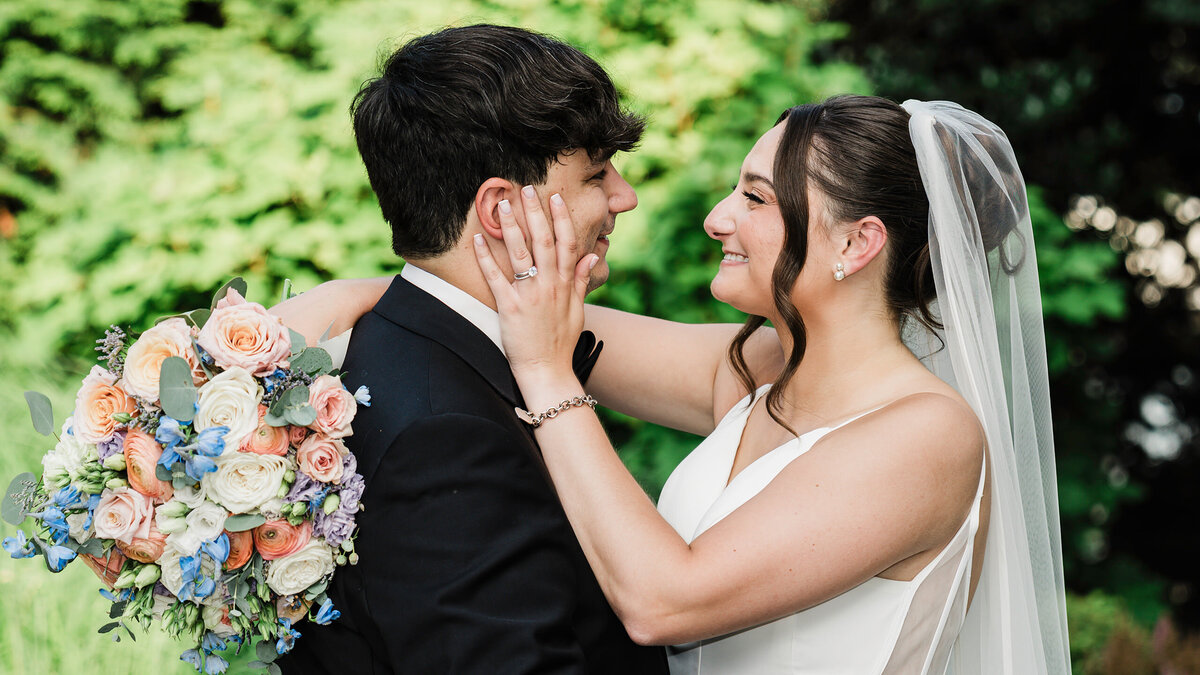 Bride and groom sharing an emotional first look at a small wedding in Northern New Jersey photographed by Alex Kaplan