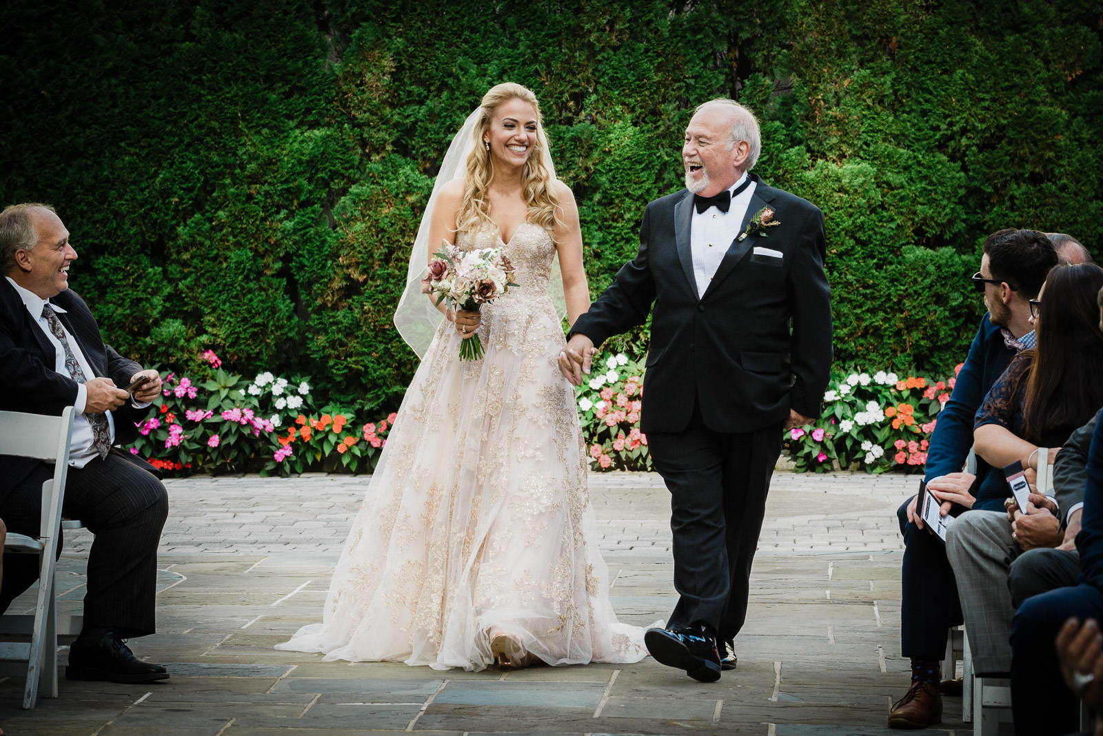Father walking daughter down the aisle at Crystal Plaza NJ during full-day wedding coverage by Alex Kaplan