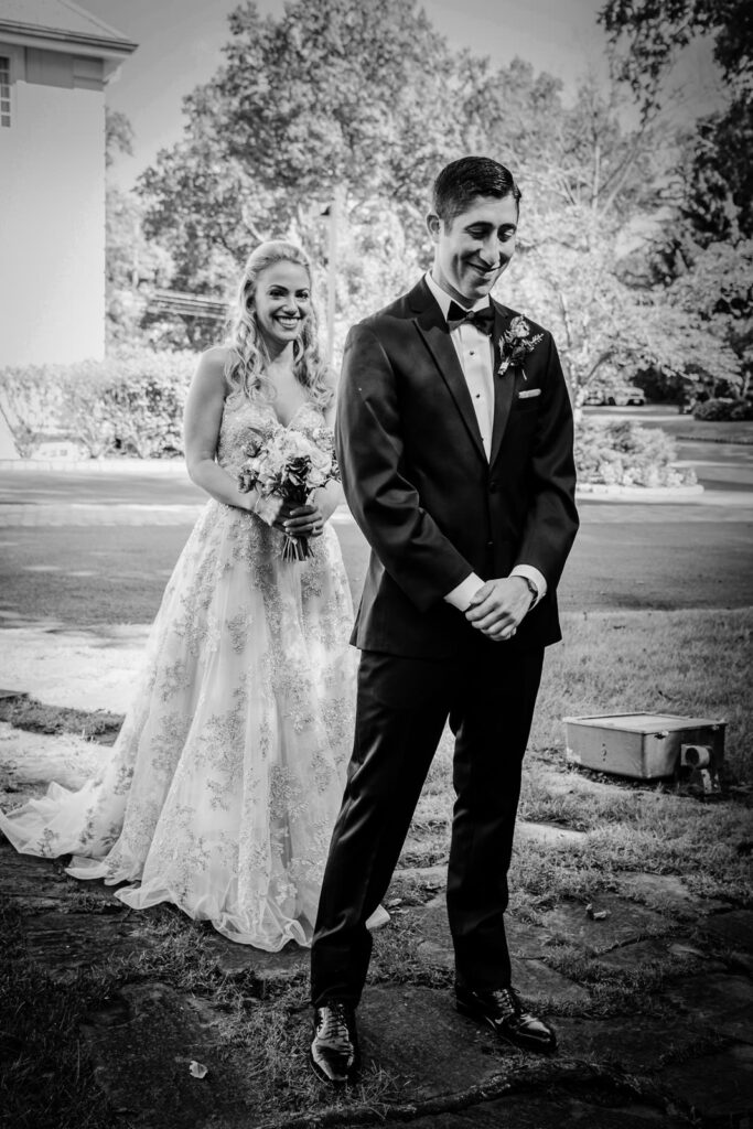 bride and groom at crystal plaza gazebo pre ceremony portrait nj stone rotunda