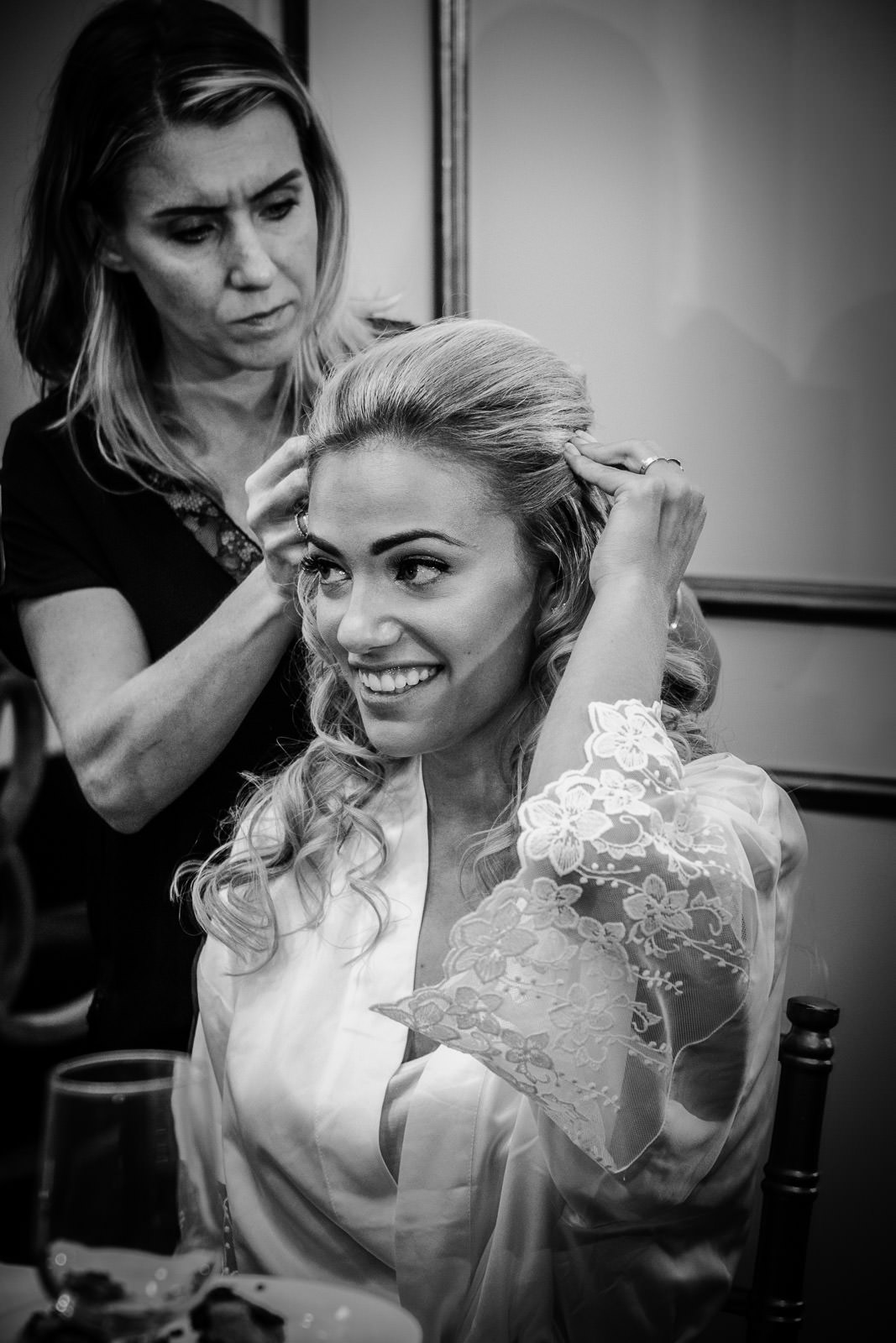 bride getting ready candid moment crystal plaza wedding morning nj bridal suite