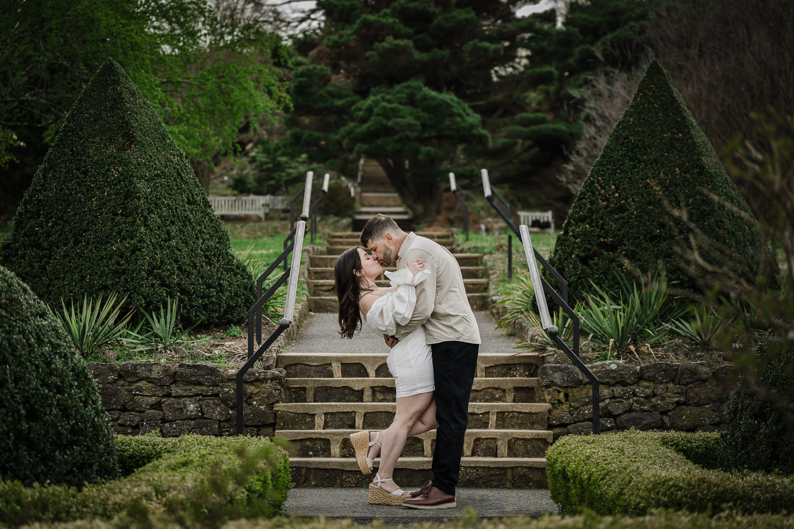 Couple proposing at Deep Cut Gardens during spring in New Jersey