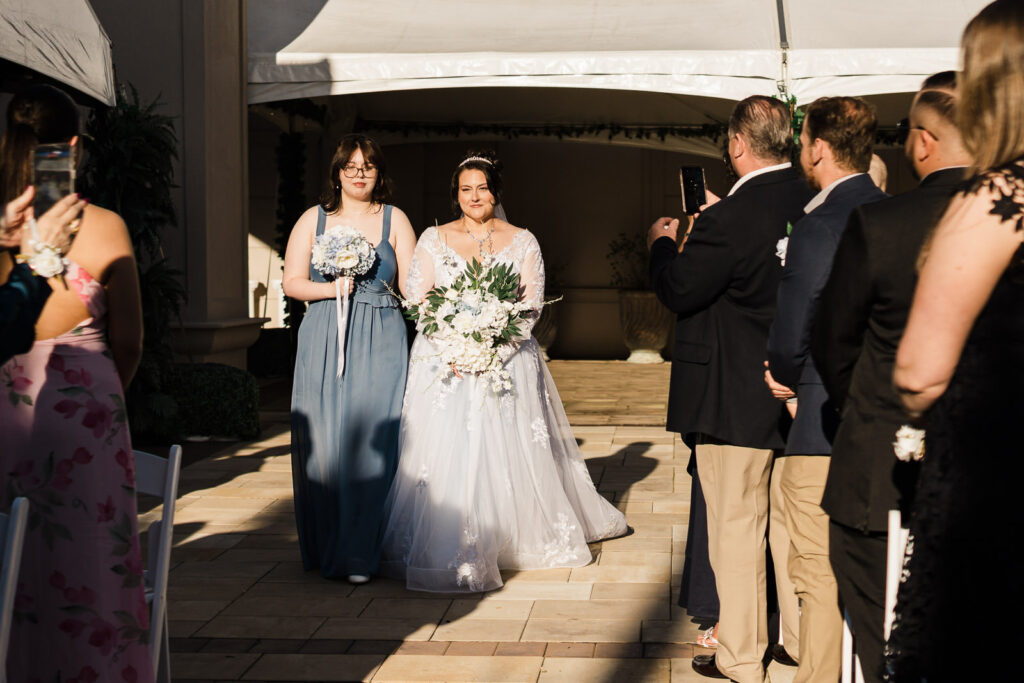 Bride walking down the aisle at Macaluso's wedding in Hawthorne NJ