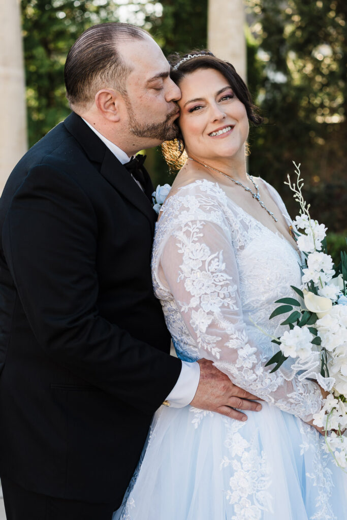 Romantic close-up portrait of bride and groom at Macaluso's wedding Hawthorne NJ