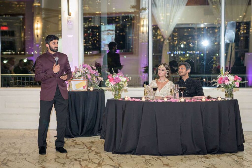 Best man giving a heartfelt toast at a New Jersey wedding reception