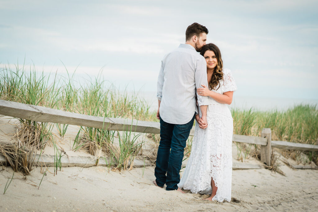 Beach engagement photos near the dunes in New Jersey