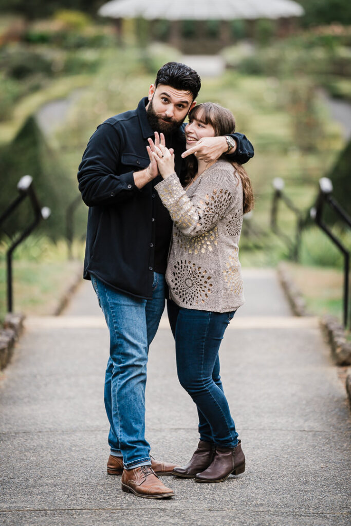 Ring reveal after a Deep Cut Gardens proposal in Middletown New Jersey