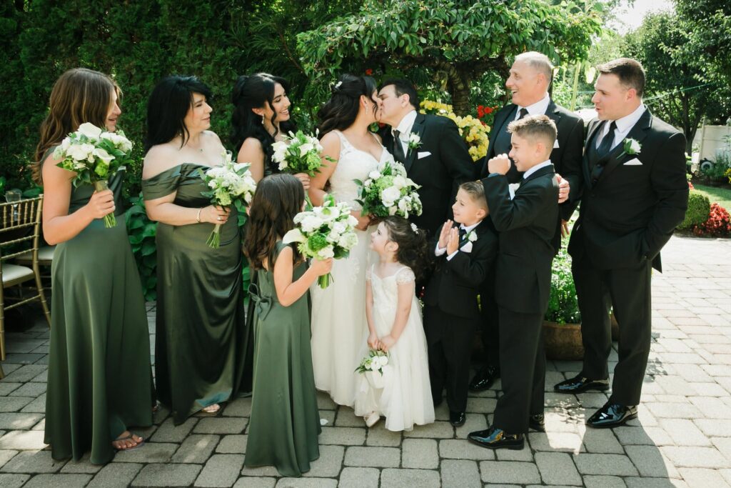 Full wedding party portrait in the gardens at Piazza di Roma Aberdeen