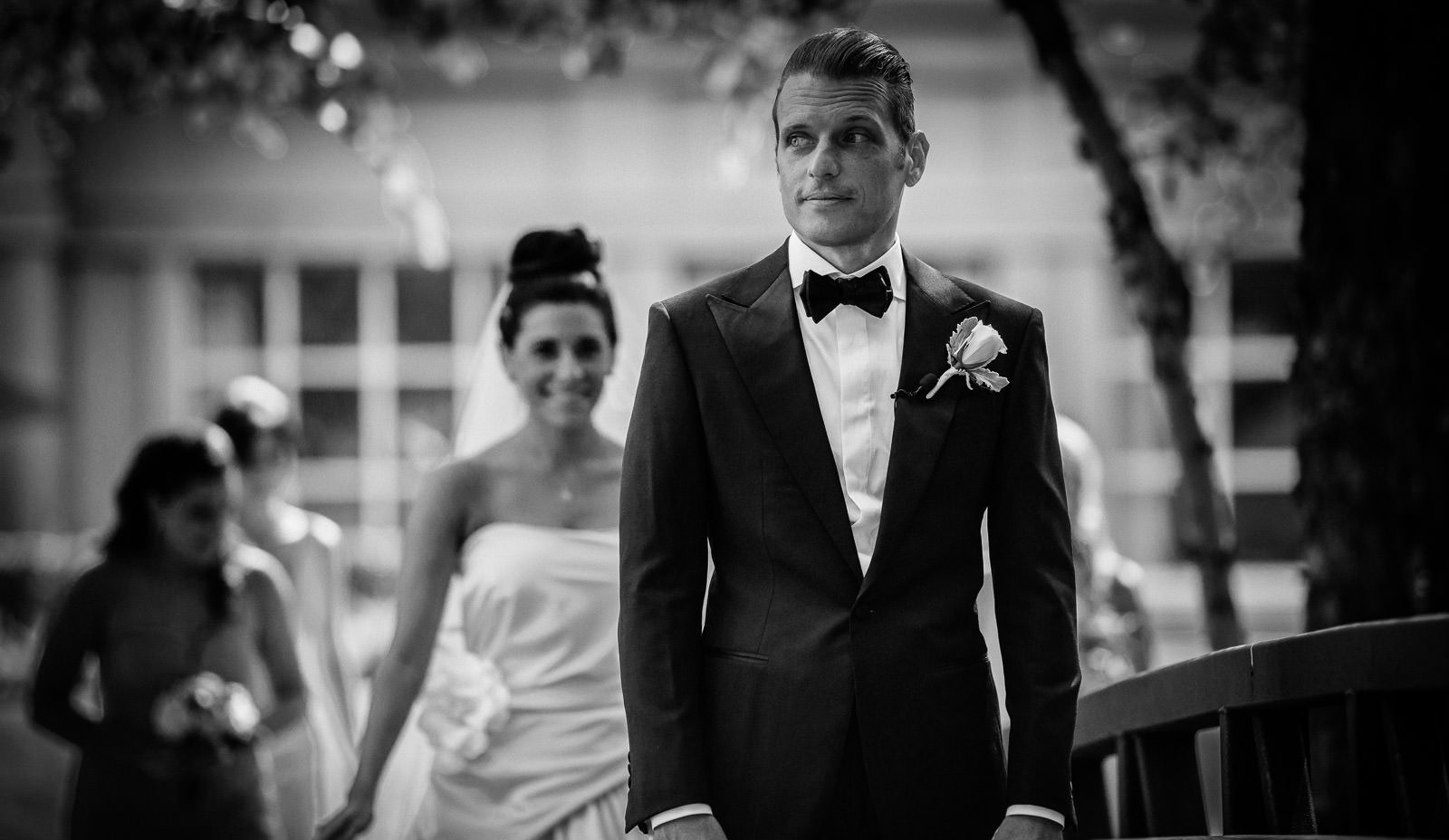Emotional black and white first look wedding photo captured by Alex Kaplan Weddings