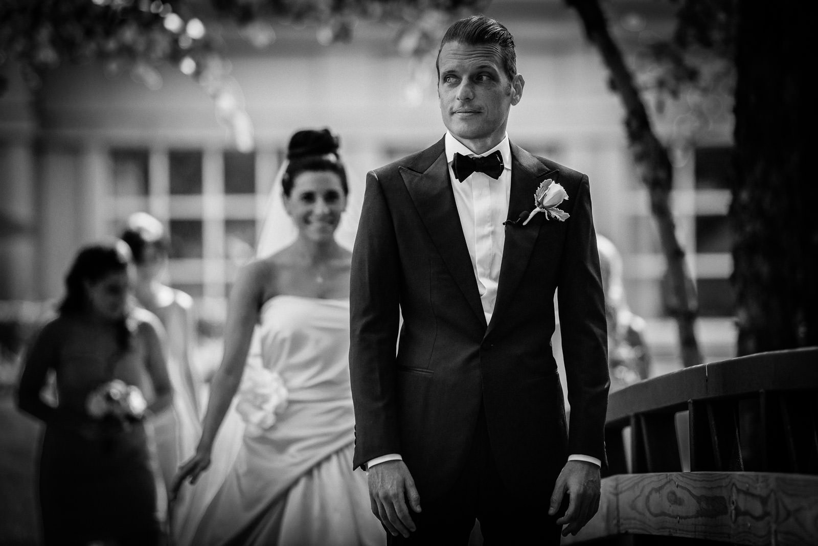 Emotional black and white first look wedding photo captured by Alex Kaplan Weddings