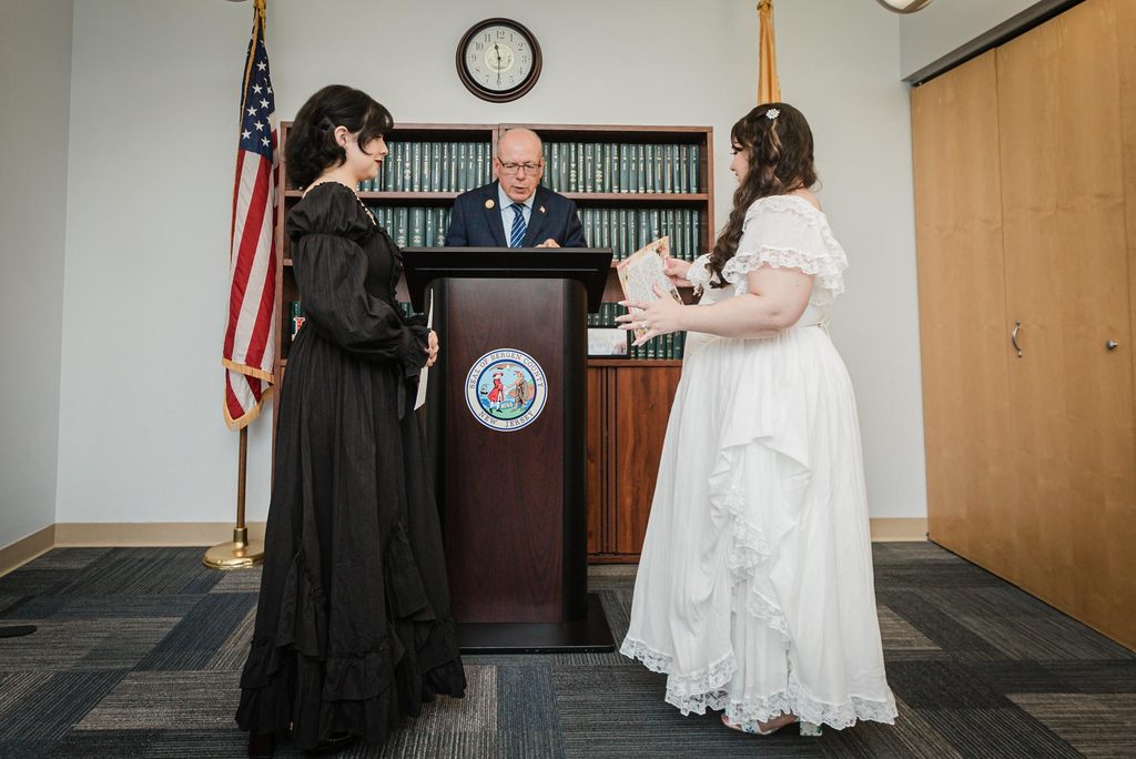 Officiant leads a couple through their wedding ceremony at the Hackensack NJ courthouse