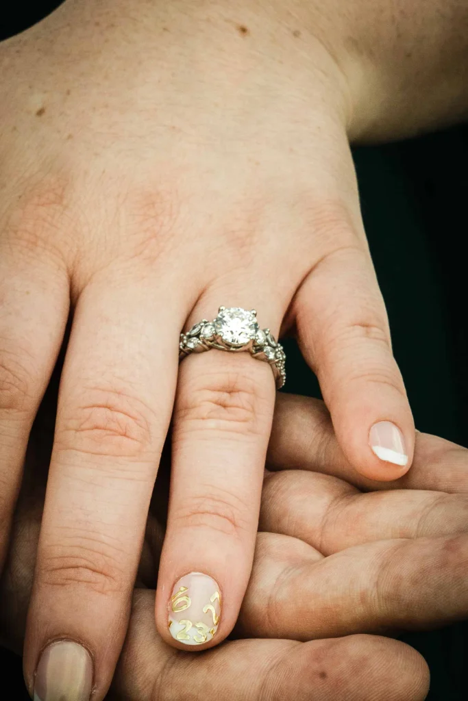 Close detail of an engagement ring during a Harkness engagement session in Connecticut