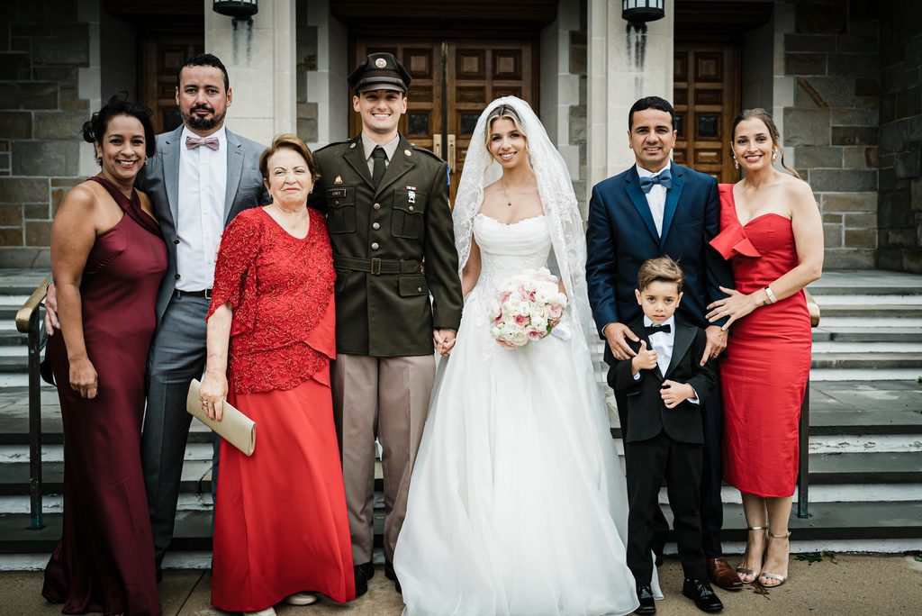 Family portrait with the bride and groom on the front steps of a Harrison NY church
Parking and Arrival